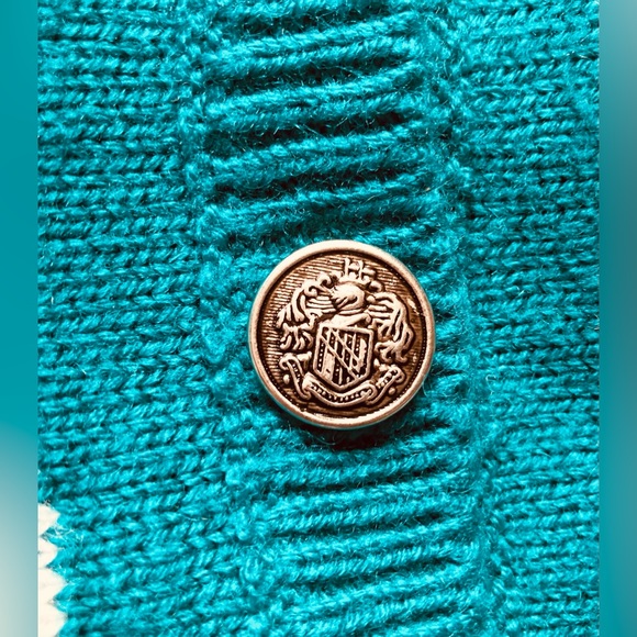 Vintage Jason Maxwell 80s/90s Oversized Cream & Turquoise Cardigan Sweater - Picture 3 of 4